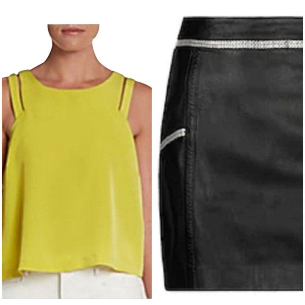 Mango Black Leather Miniskirt with Metal Trim, Sz 10 - Picture 6 of 8